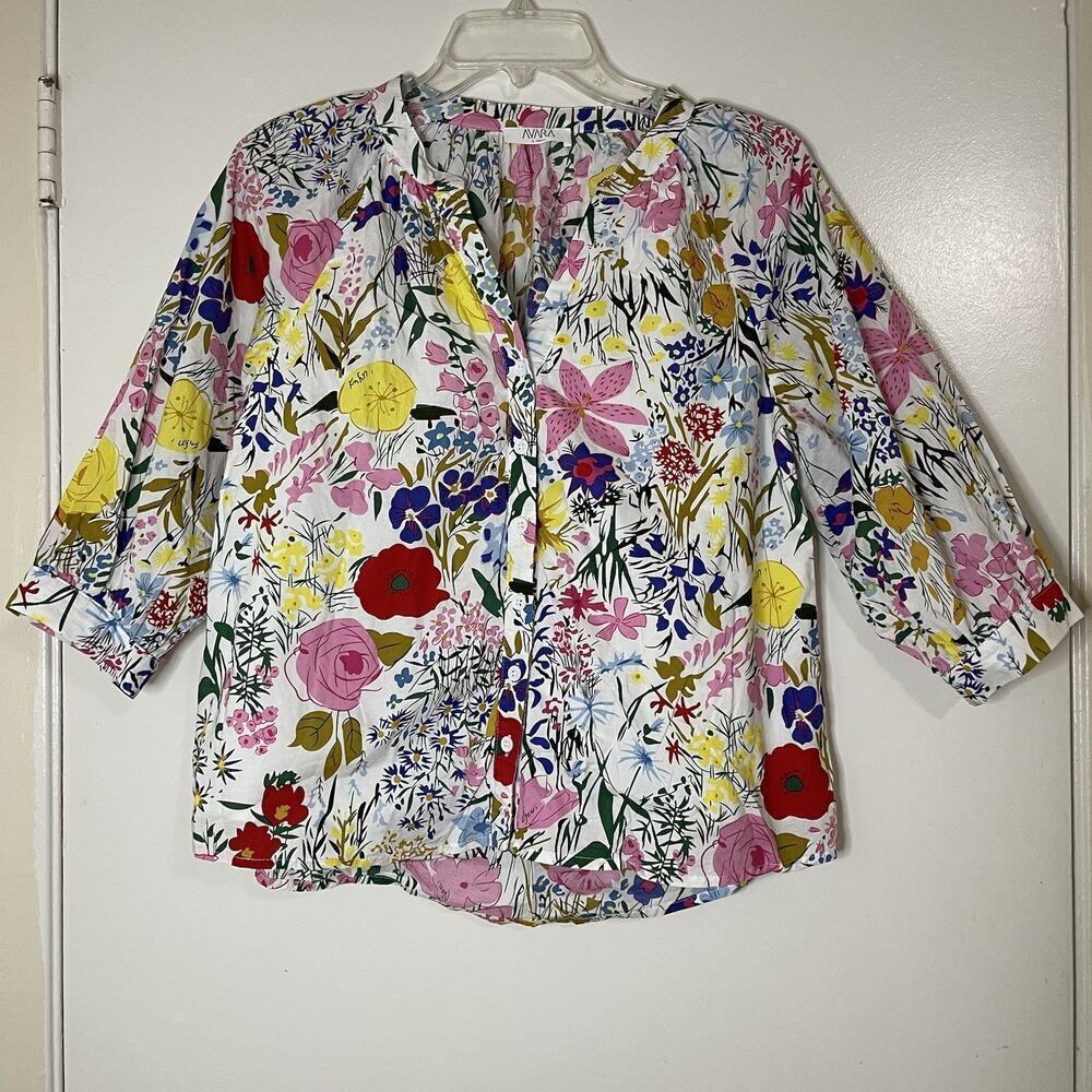 AVARA Diane Multicolor Floral button down blouse Top Size XS - Picture 2 of 6